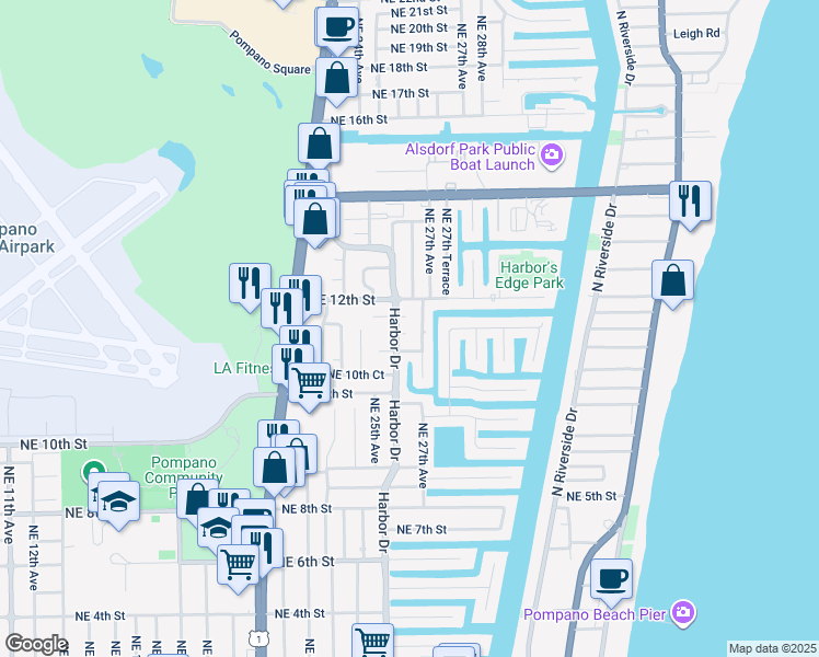 map of restaurants, bars, coffee shops, grocery stores, and more near 1130 Northeast 26th Avenue in Pompano Beach