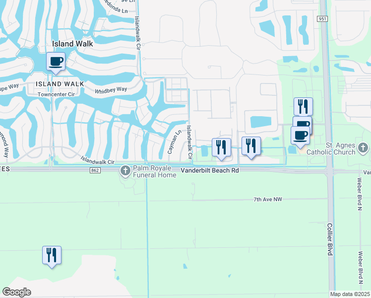 map of restaurants, bars, coffee shops, grocery stores, and more near 3231 Barbados Lane in Naples