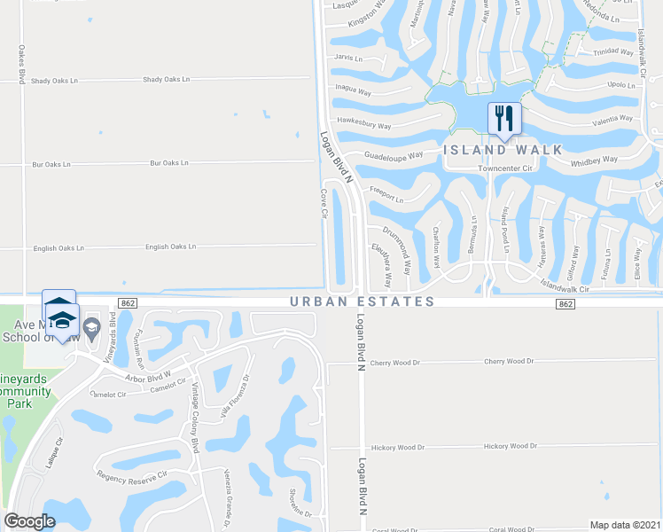 map of restaurants, bars, coffee shops, grocery stores, and more near 5565 Cove Circle in Naples