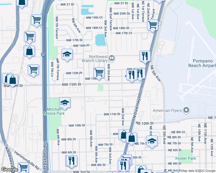 map of restaurants, bars, coffee shops, grocery stores, and more near 1441 Northwest 3rd Avenue in Pompano Beach
