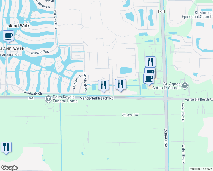 map of restaurants, bars, coffee shops, grocery stores, and more near 7047 Ambrosia Lane in Naples