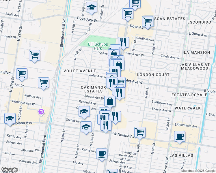 map of restaurants, bars, coffee shops, grocery stores, and more near 4701 North 11th Street in McAllen