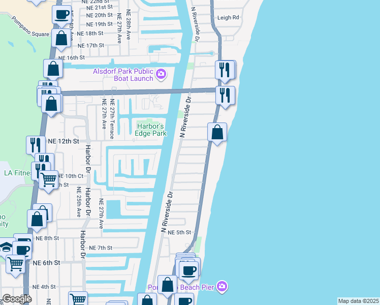 map of restaurants, bars, coffee shops, grocery stores, and more near in Pompano Beach