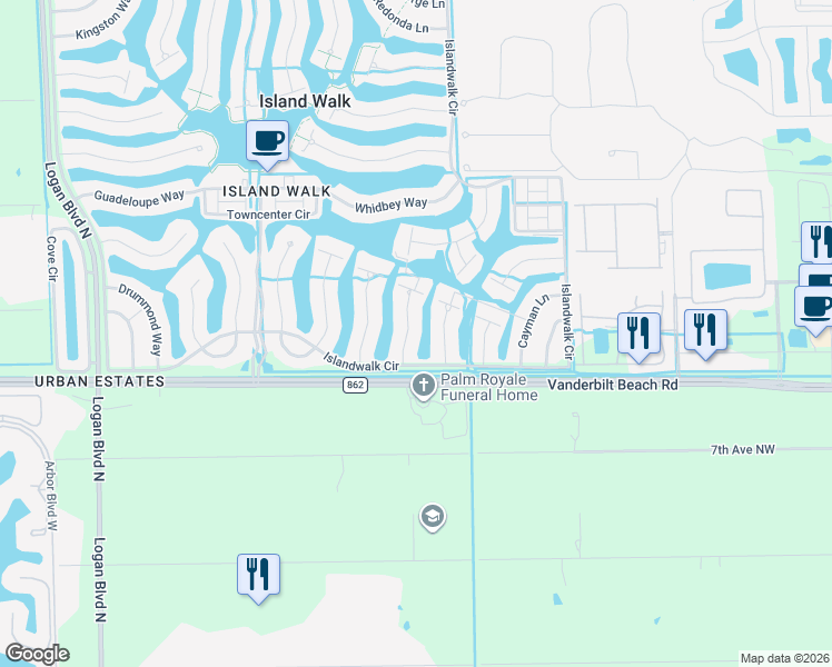 map of restaurants, bars, coffee shops, grocery stores, and more near 3042 Futuna Lane in Naples