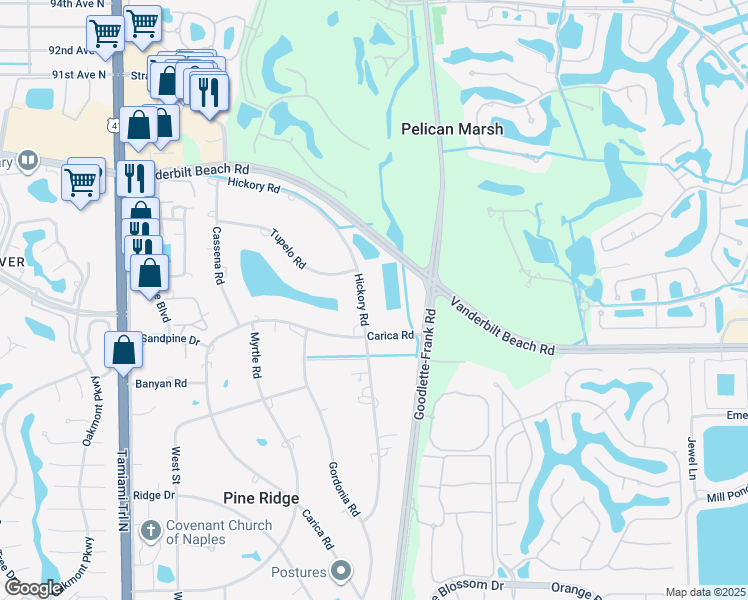 map of restaurants, bars, coffee shops, grocery stores, and more near 738 Hickory Rd in Naples