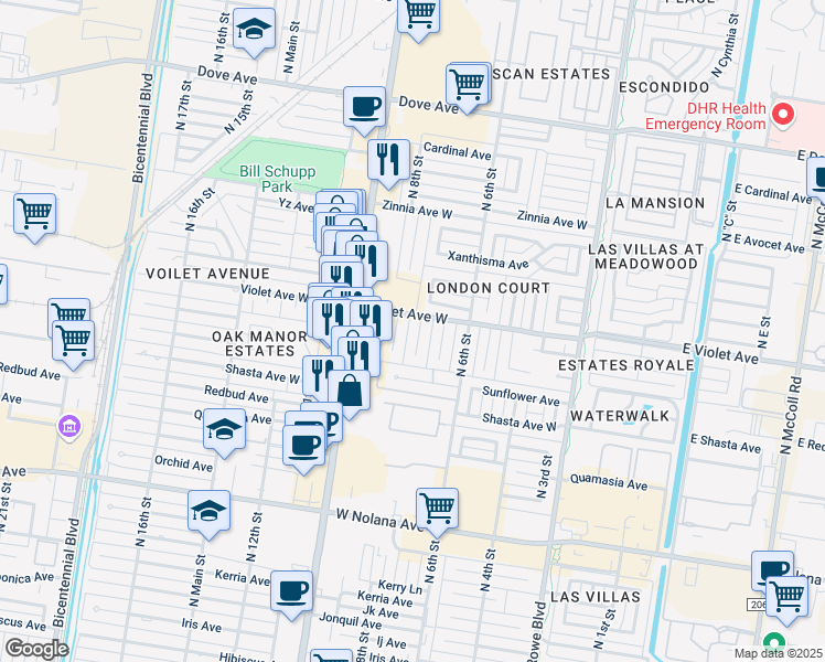 map of restaurants, bars, coffee shops, grocery stores, and more near 4700 North 8th Street in McAllen