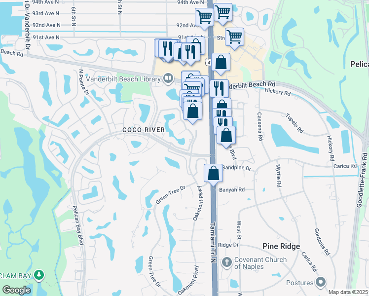 map of restaurants, bars, coffee shops, grocery stores, and more near 200 Lambiance Circle in Naples