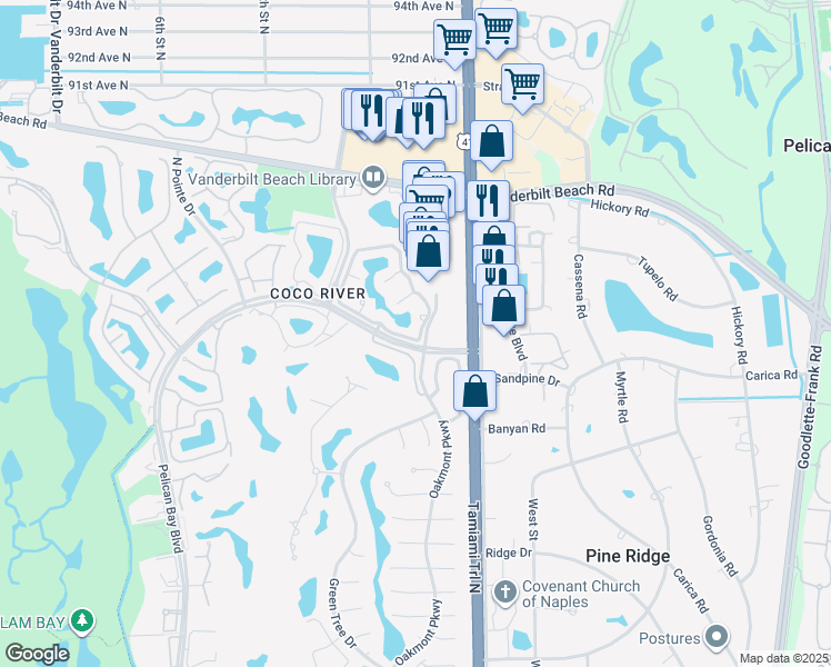 map of restaurants, bars, coffee shops, grocery stores, and more near 200 Lambiance Circle in Naples