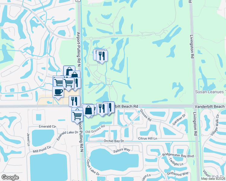 map of restaurants, bars, coffee shops, grocery stores, and more near 2725 Medallist Lane in Naples