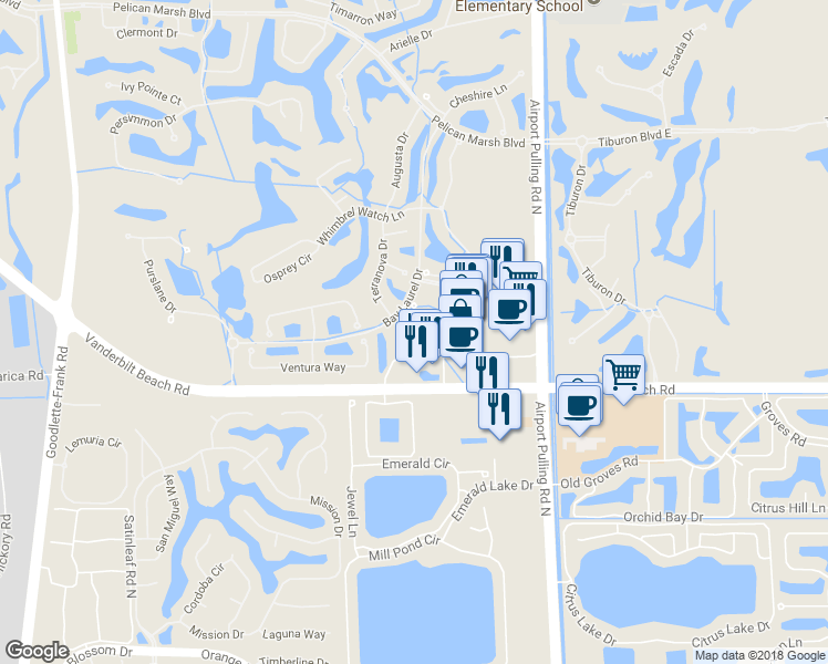 map of restaurants, bars, coffee shops, grocery stores, and more near 9115 Strada Stell Court in Naples