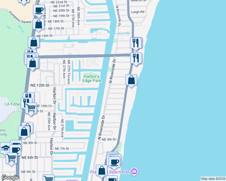 map of restaurants, bars, coffee shops, grocery stores, and more near in Pompano Beach
