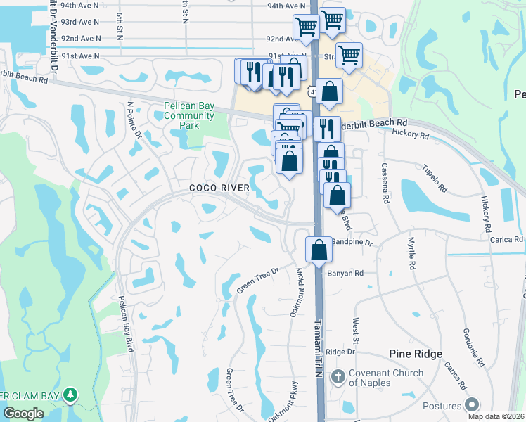 map of restaurants, bars, coffee shops, grocery stores, and more near 200 Lambiance Circle in Naples