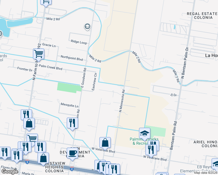 map of restaurants, bars, coffee shops, grocery stores, and more near 1006 El Jardin Drive in Palmview