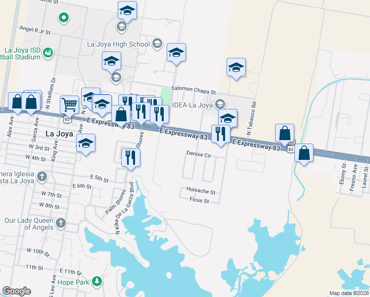 map of restaurants, bars, coffee shops, grocery stores, and more near 701 Denise Circle in La Joya