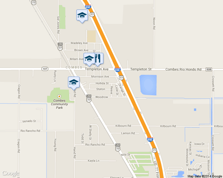 map of restaurants, bars, coffee shops, grocery stores, and more near 508 Staton in Harlingen