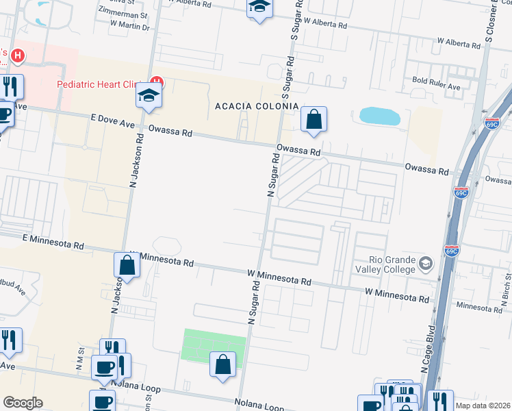 map of restaurants, bars, coffee shops, grocery stores, and more near 5617 North Sugar Road in Pharr