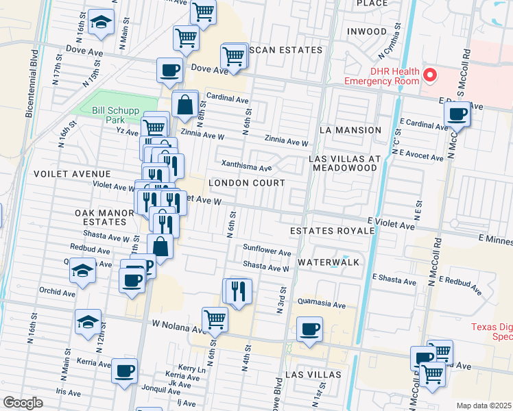 map of restaurants, bars, coffee shops, grocery stores, and more near 4801 North 4th Street in McAllen