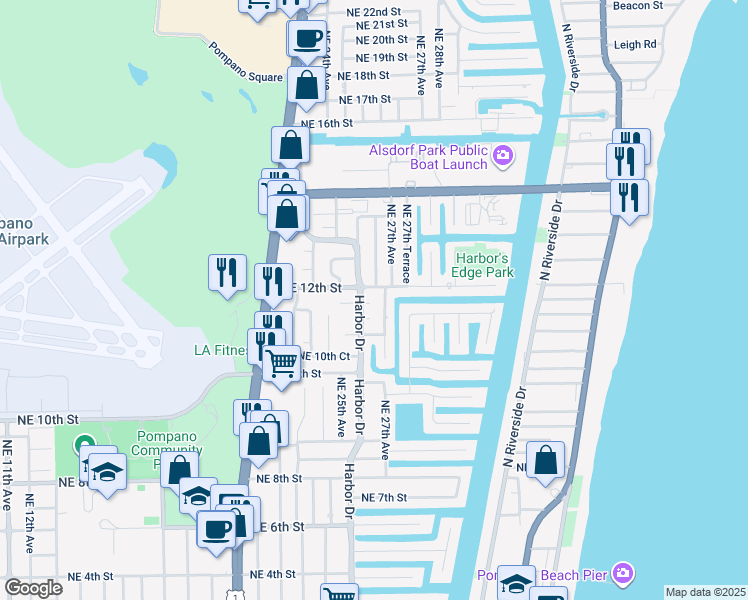 map of restaurants, bars, coffee shops, grocery stores, and more near 1130 Northeast 26th Avenue in Pompano Beach