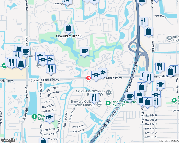 map of restaurants, bars, coffee shops, grocery stores, and more near 1107 Bahama Bend in Coconut Creek