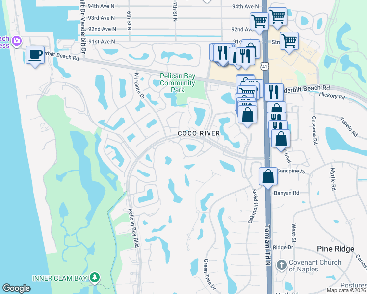 map of restaurants, bars, coffee shops, grocery stores, and more near 8421 Abbington Circle in Naples
