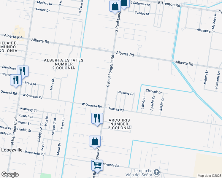 map of restaurants, bars, coffee shops, grocery stores, and more near 5412 South Raul Longoria Road in Edinburg