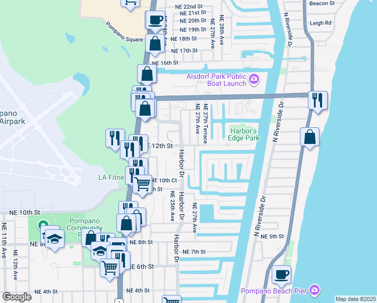 map of restaurants, bars, coffee shops, grocery stores, and more near 1130 Northeast 26th Avenue in Pompano Beach