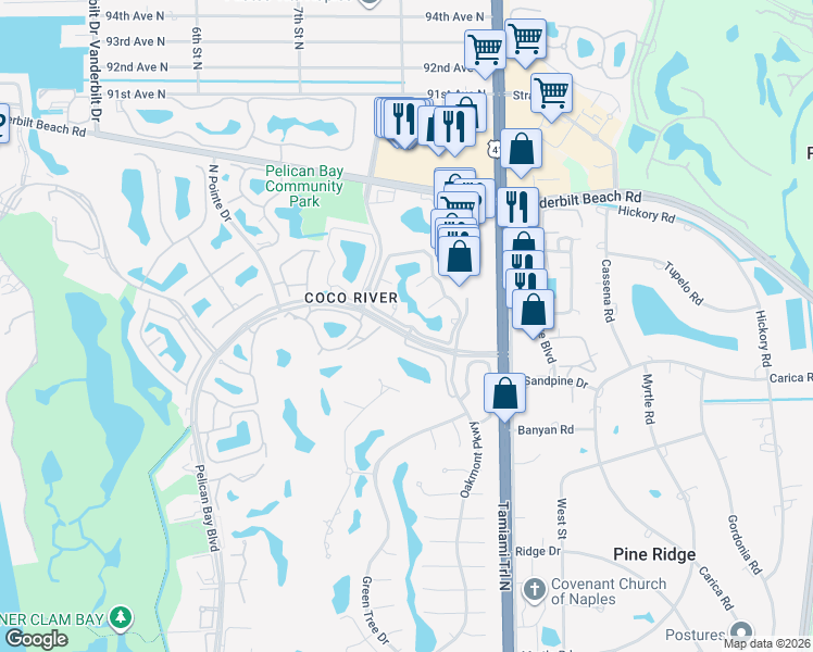 map of restaurants, bars, coffee shops, grocery stores, and more near 677 Jamestown Lane in Naples