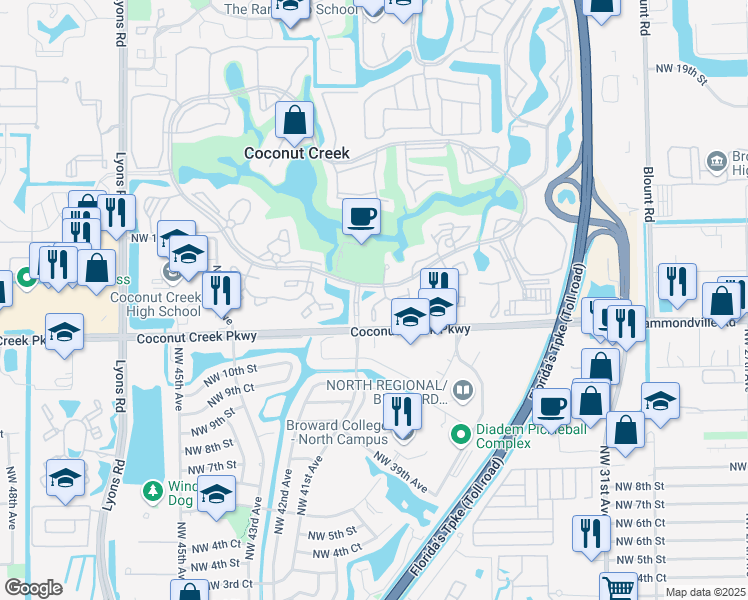 map of restaurants, bars, coffee shops, grocery stores, and more near 1107 Bahama Bend in Coconut Creek
