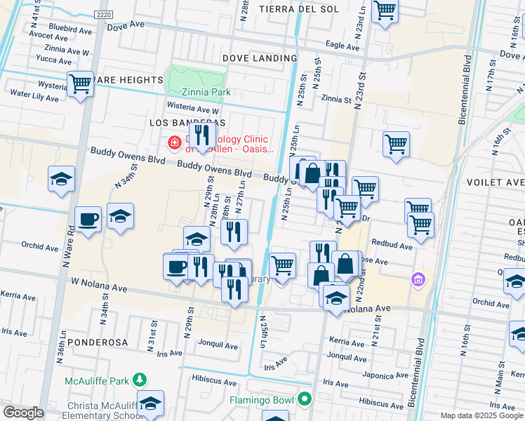 map of restaurants, bars, coffee shops, grocery stores, and more near 4312 North 27th Street in McAllen
