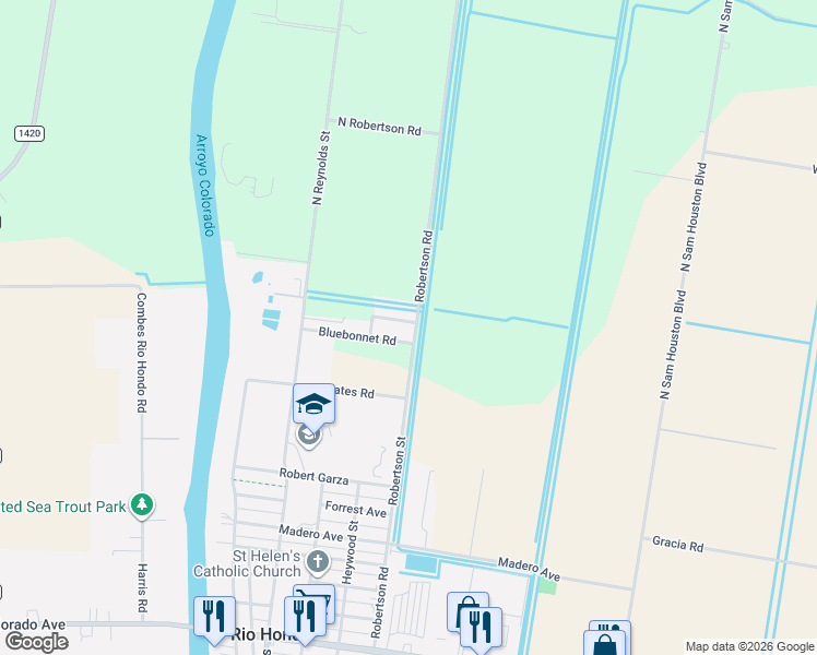 map of restaurants, bars, coffee shops, grocery stores, and more near 100-298 Bluebonnet Dr in Rio Hondo
