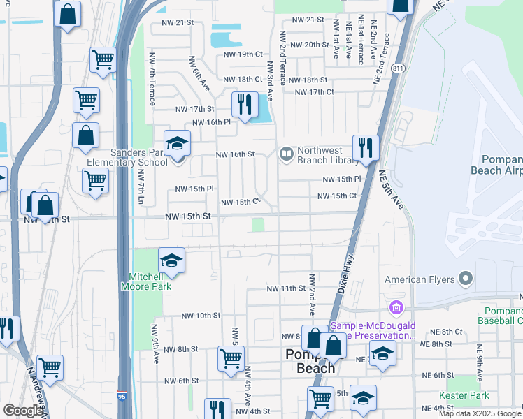 map of restaurants, bars, coffee shops, grocery stores, and more near 1477 Northwest 3rd Way in Pompano Beach