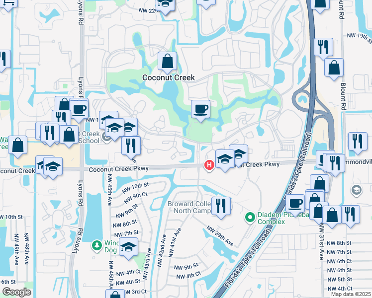 map of restaurants, bars, coffee shops, grocery stores, and more near 2706 Nassau Bend in Coconut Creek
