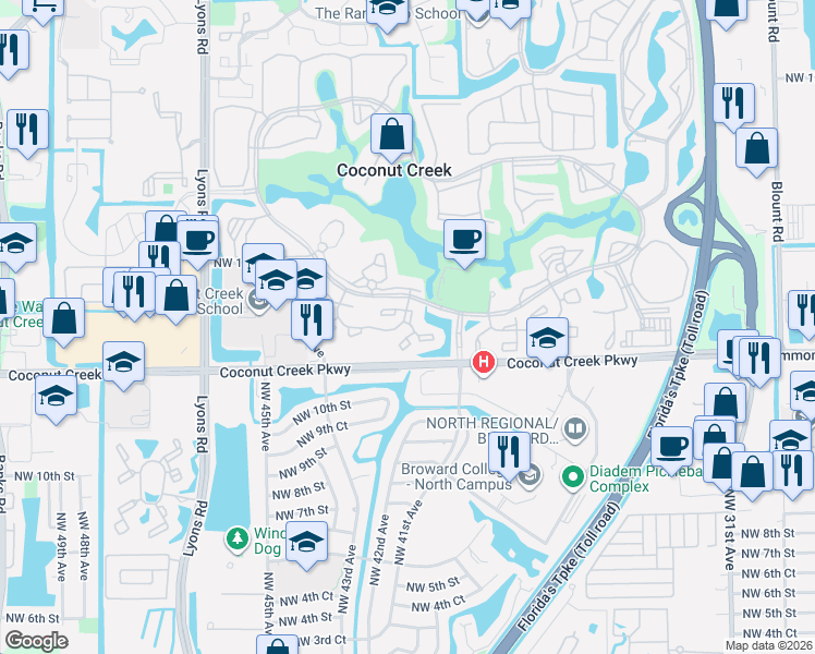 map of restaurants, bars, coffee shops, grocery stores, and more near 2706 Nassau Bend in Coconut Creek