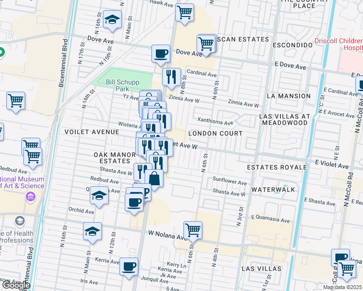 map of restaurants, bars, coffee shops, grocery stores, and more near 4700 North 8th Street in McAllen