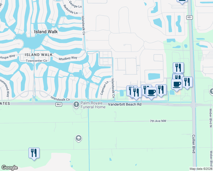 map of restaurants, bars, coffee shops, grocery stores, and more near 3300 Cayman Lane in Naples
