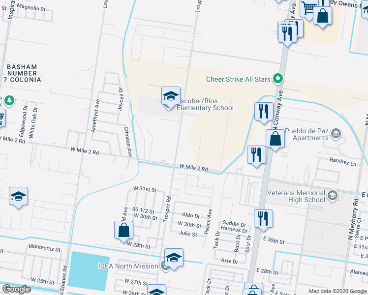map of restaurants, bars, coffee shops, grocery stores, and more near 3406 North Trosper Road in Mission