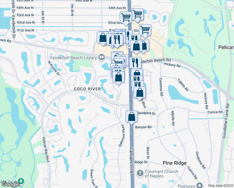 map of restaurants, bars, coffee shops, grocery stores, and more near 8805 Tamiami Trail North in Naples