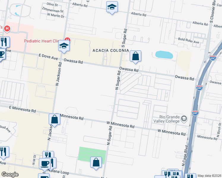 map of restaurants, bars, coffee shops, grocery stores, and more near 5813 North Sugar Road in Pharr