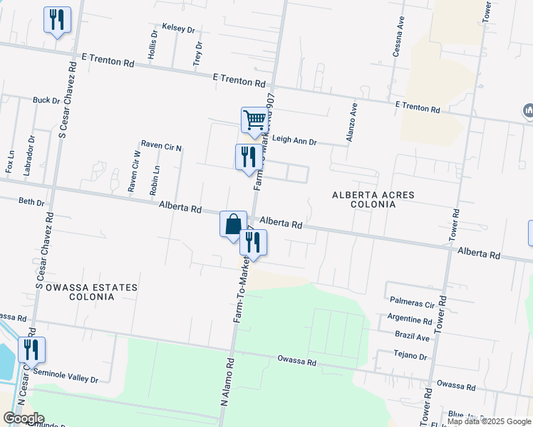 map of restaurants, bars, coffee shops, grocery stores, and more near 5010 South Alamo Road in Edinburg