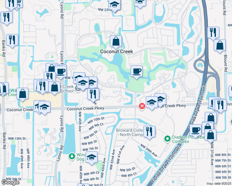 map of restaurants, bars, coffee shops, grocery stores, and more near 2702 Nassau Bend in Coconut Creek