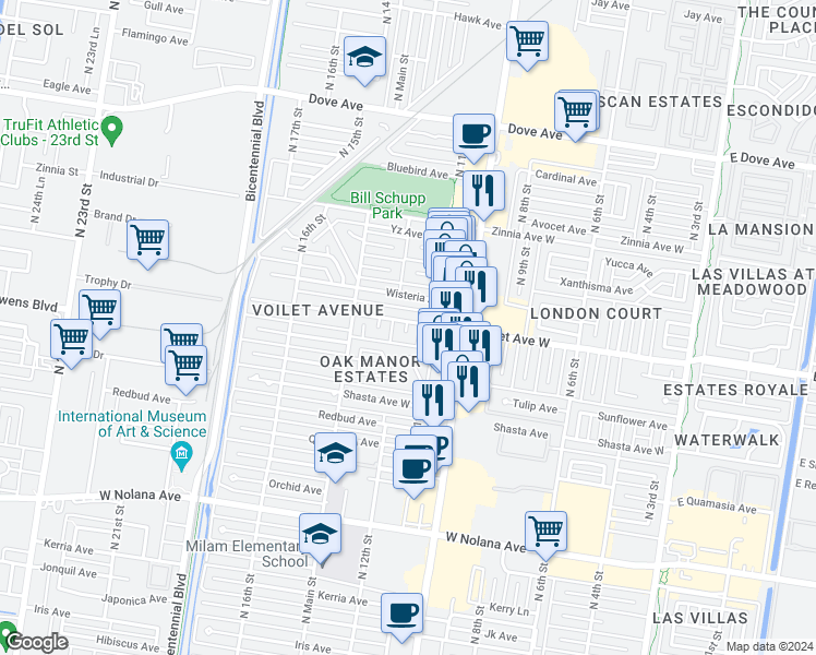 map of restaurants, bars, coffee shops, grocery stores, and more near 4720 North 12th Street in McAllen