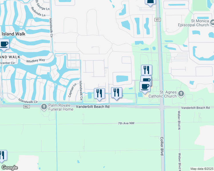 map of restaurants, bars, coffee shops, grocery stores, and more near 7375 Acorn Way in Naples