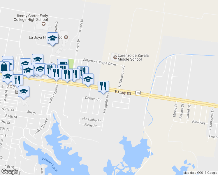 map of restaurants, bars, coffee shops, grocery stores, and more near 720 East Expressway 83 in La Joya