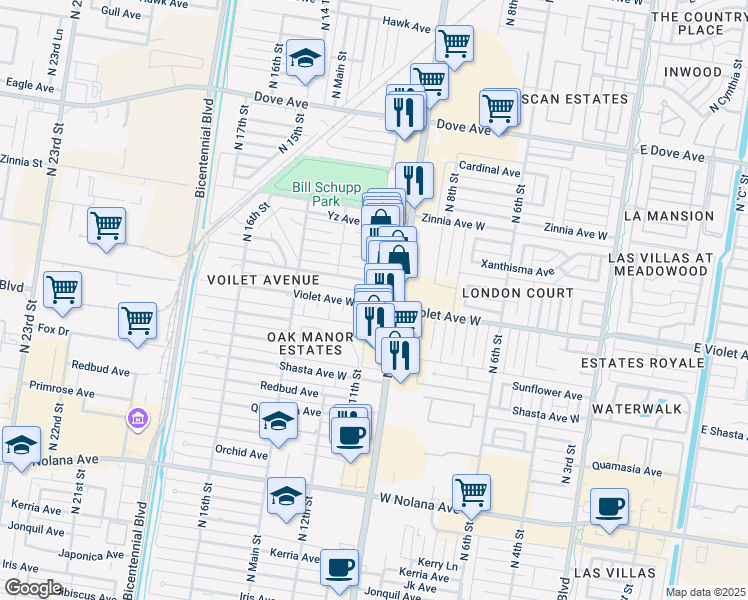 map of restaurants, bars, coffee shops, grocery stores, and more near 4815 North 10th Street in McAllen