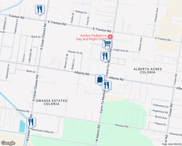 map of restaurants, bars, coffee shops, grocery stores, and more near 4017 Mokingbird Lane in Edinburg