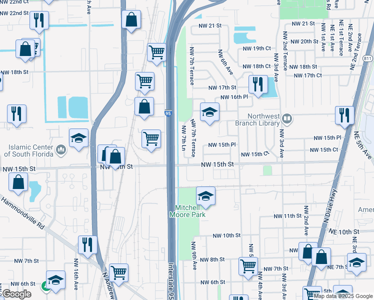 map of restaurants, bars, coffee shops, grocery stores, and more near 1536 Northwest 7th Terrace in Pompano Beach