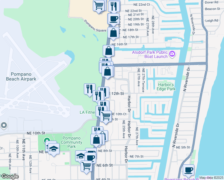 map of restaurants, bars, coffee shops, grocery stores, and more near 1211 Northeast 23rd Avenue in Pompano Beach
