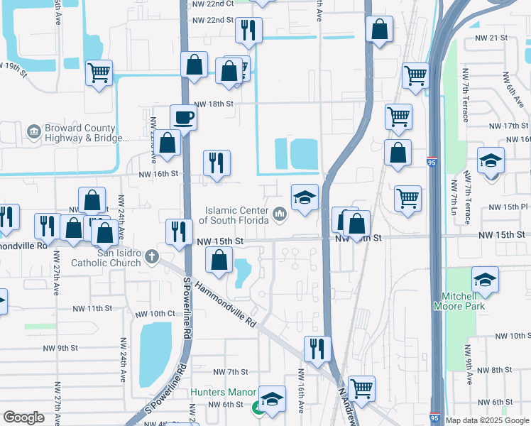 map of restaurants, bars, coffee shops, grocery stores, and more near 1518 Northwest 17th Avenue in Pompano Beach