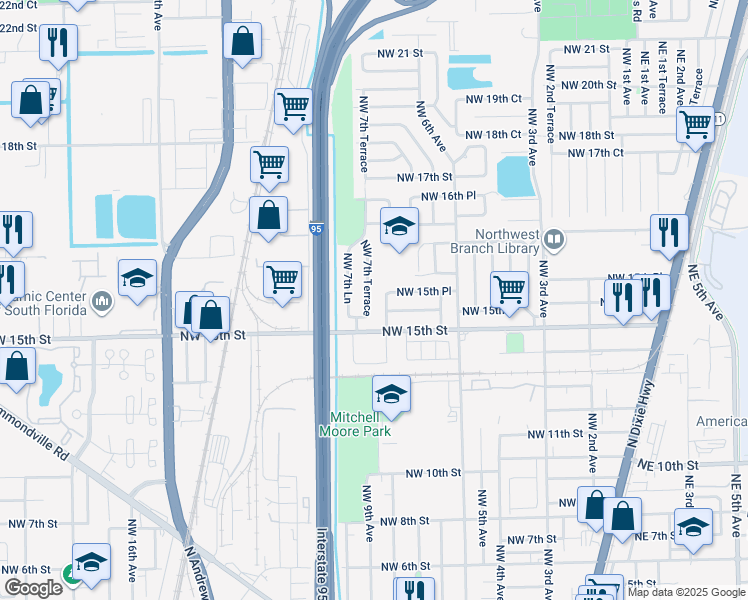 map of restaurants, bars, coffee shops, grocery stores, and more near 1536 Northwest 7th Terrace in Pompano Beach