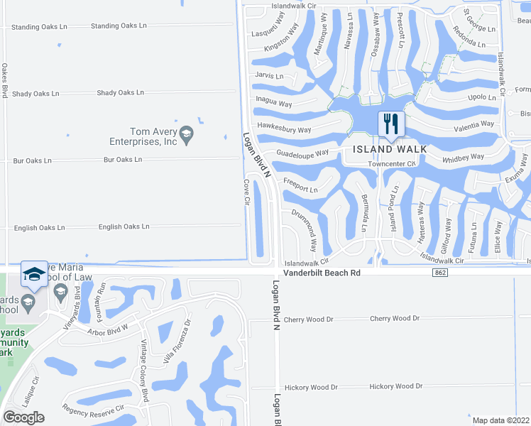 map of restaurants, bars, coffee shops, grocery stores, and more near 5349 Cove Circle in Naples